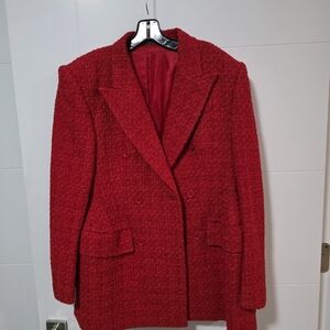 Balenciaga Red Double-Breasted Bouclé Blazer Italian Runway Show Piece Oversize